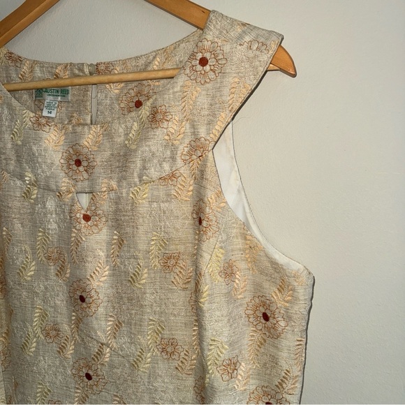 Austin Reed Womens Tan Sleeveless Embroidered Orange Flowers Dress 14 - Picture 3 of 11